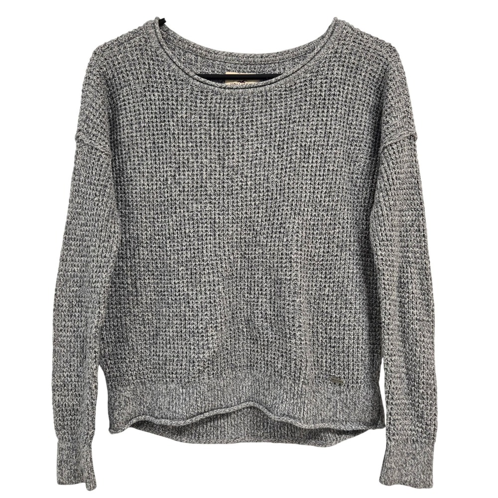 Hollister Womens XS Grey Marl‎ Open Stitch Knit Scoop Roll Neck Pullover Sweater